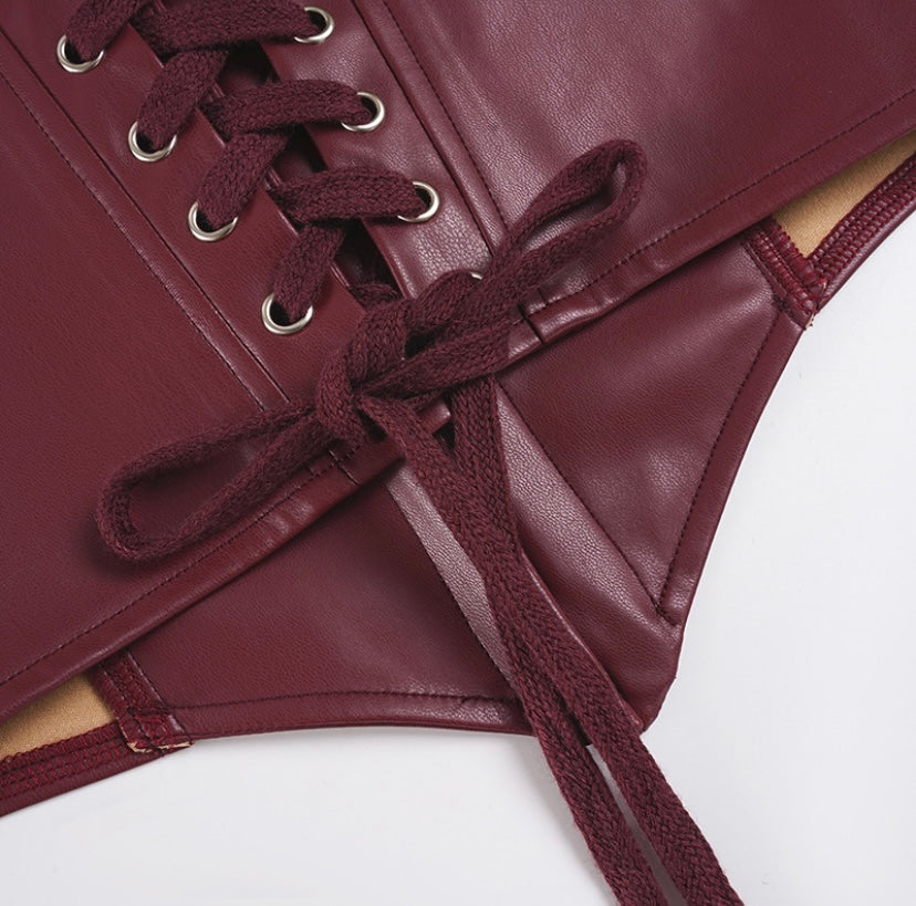 Lace Me Up Corset Mini Dress Two Piece – Burgundy