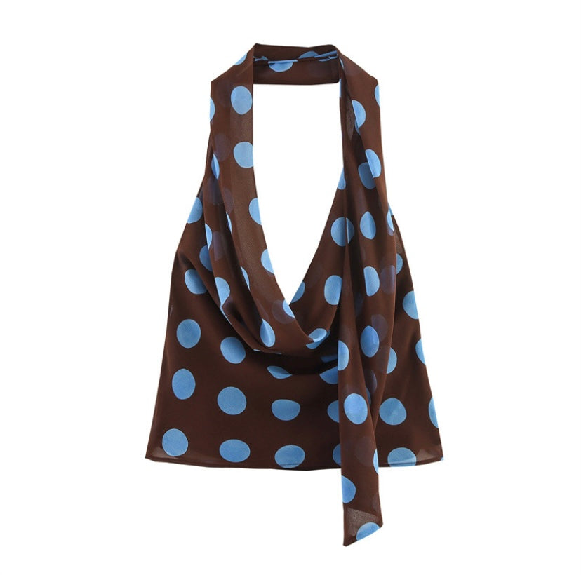 Brown Polka Dot Halter Two-Piece Set