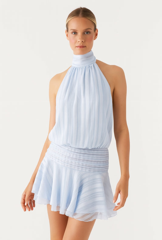 Open-back Halter mini with wavy hem